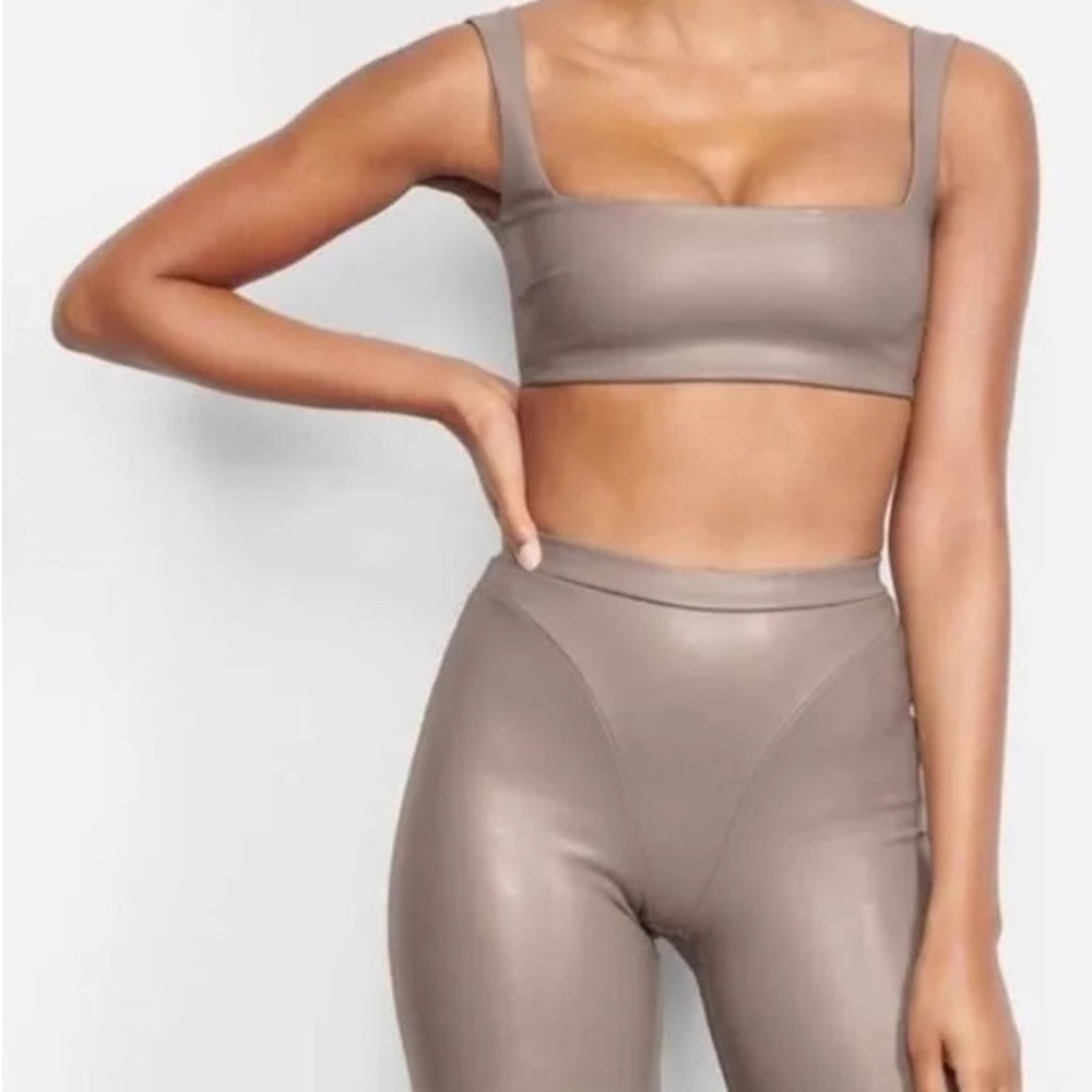 Skims Faux leather Sports Bra Biker Short Set. NWOT SZ Small.